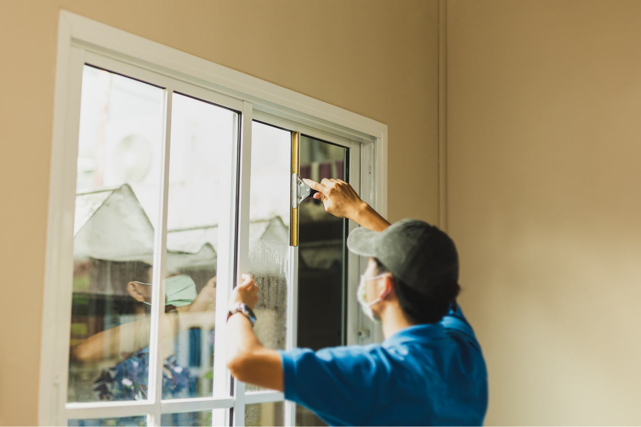 Professional window cleaning before and after - streak-free crystal clear windows with Sydney harbour view